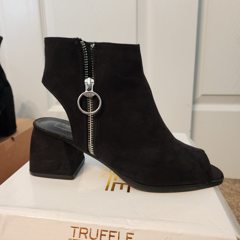 Black suede cut-out booties